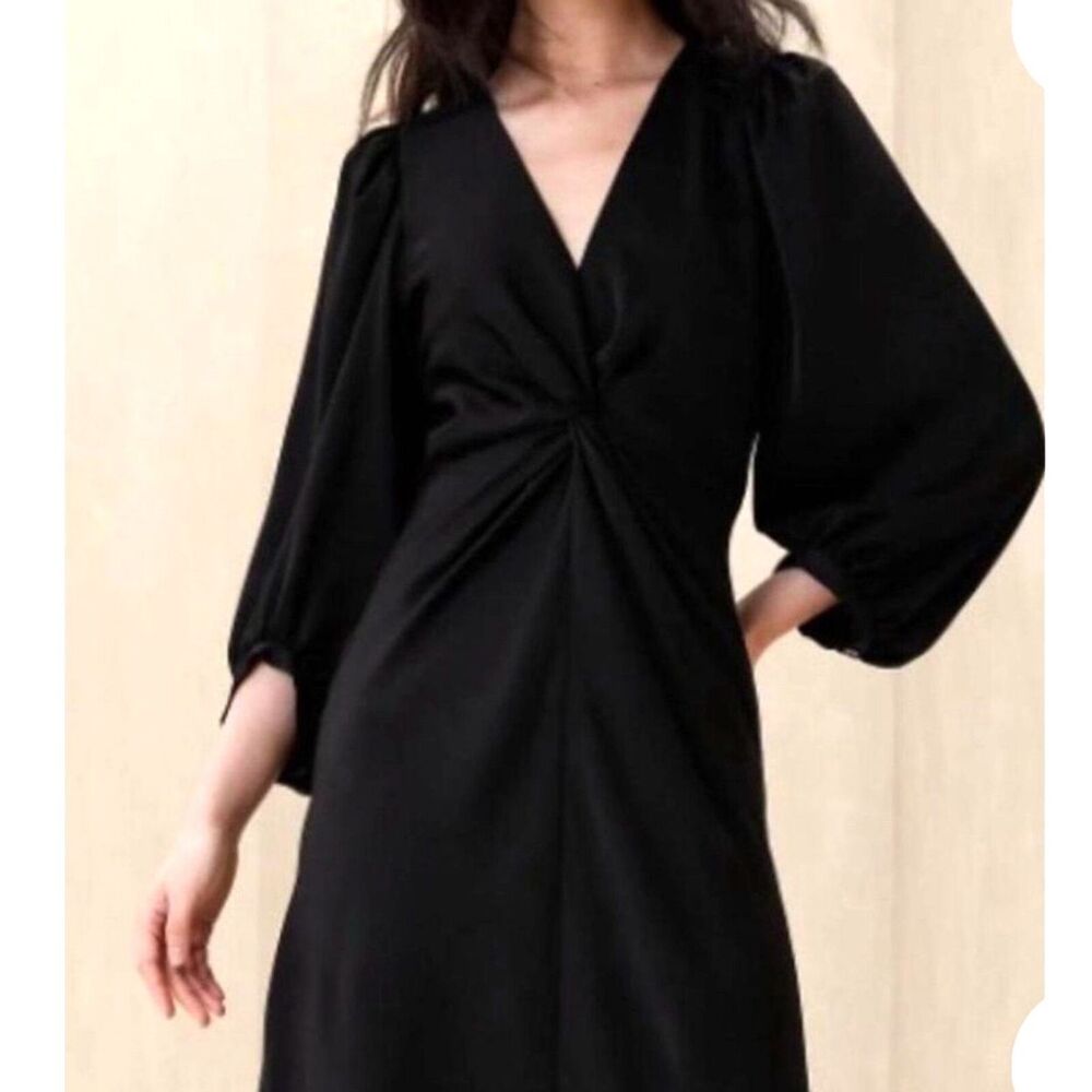 Banana Republic Twist Front Wm's Plus Sz 18 Midi Dress Black Shoulder Pads